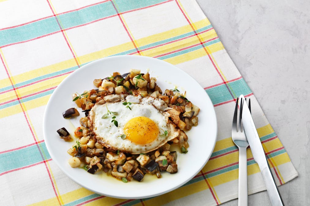 Low carb eggplant hash with eggs