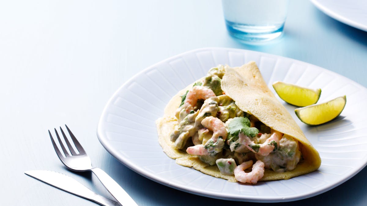 Keto wraps with avocado and shrimp salad