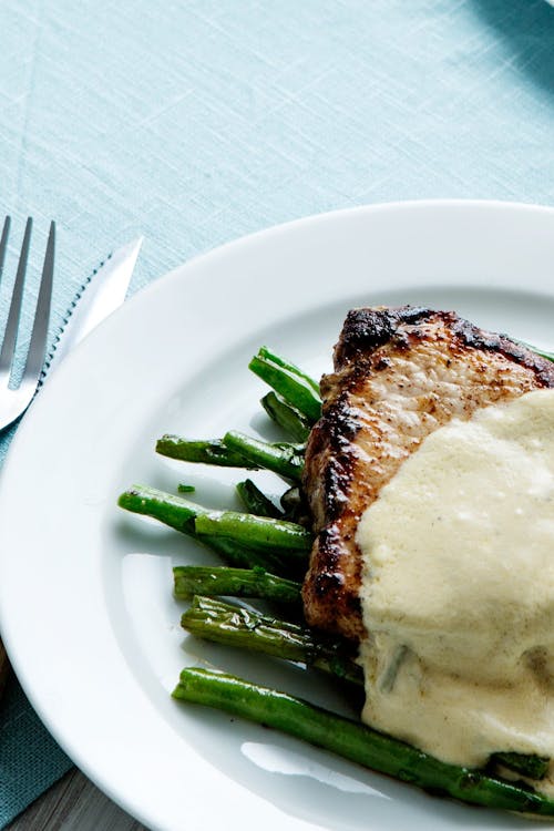 Keto pork chops with blue-cheese sauce