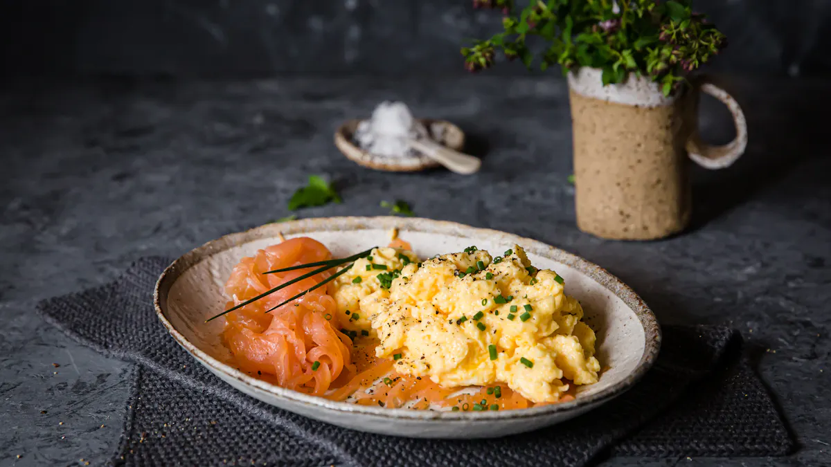 Cured salmon with scrambled eggs and chives