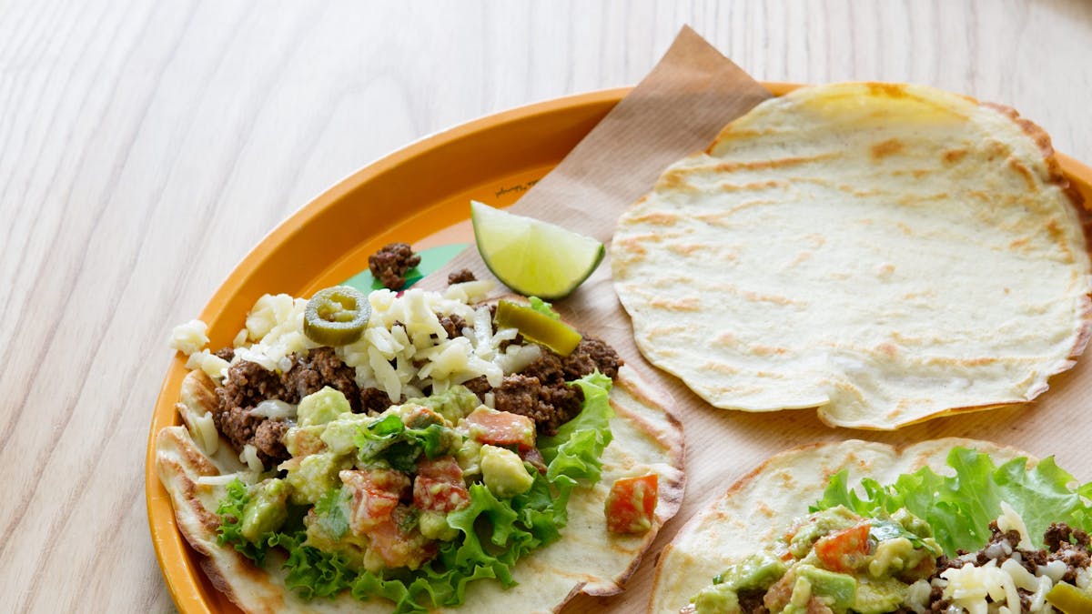 Keto tortilla with ground beef and salsa