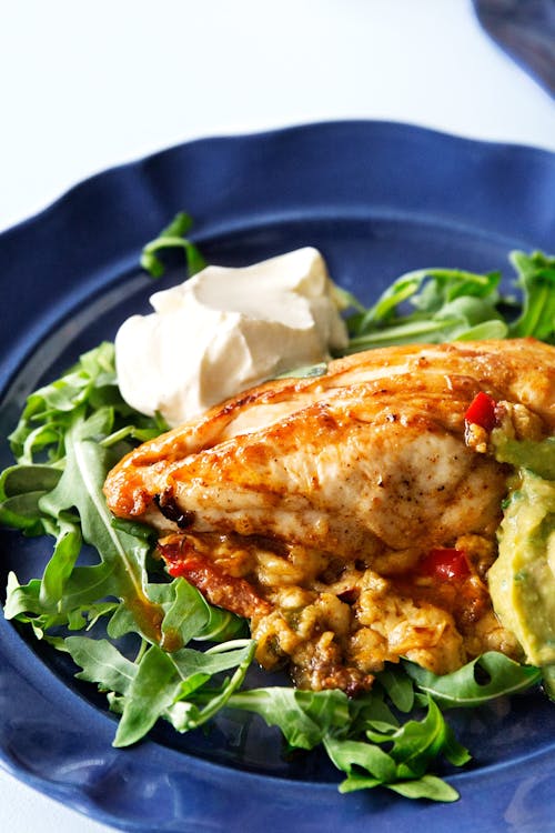 Keto cheese-filled chicken breast with guacamole