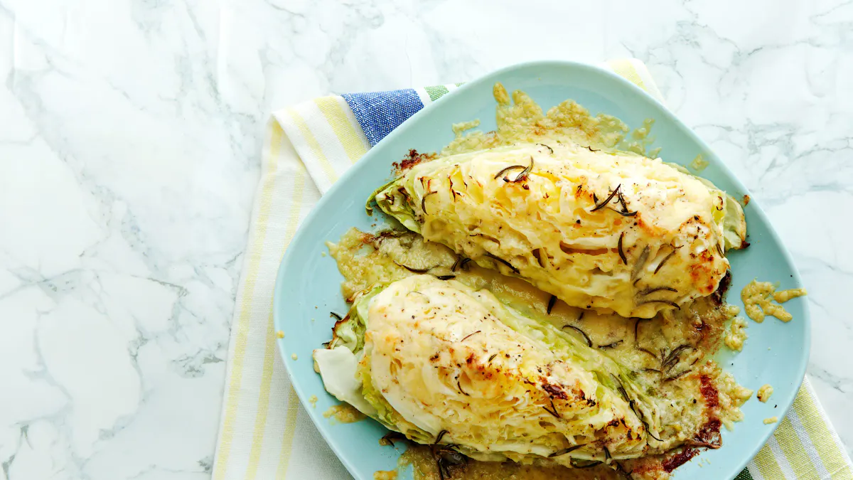 Roasted pointed cabbage with mozzarella cheese