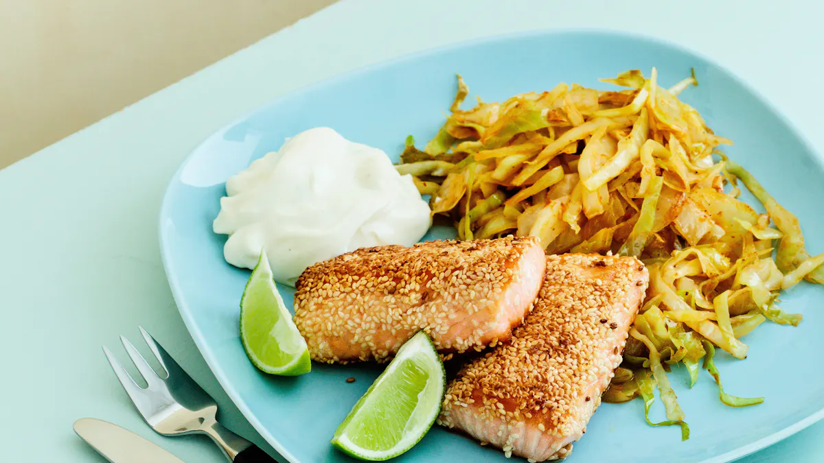 Keto sesame salmon with Thai curry cabbage