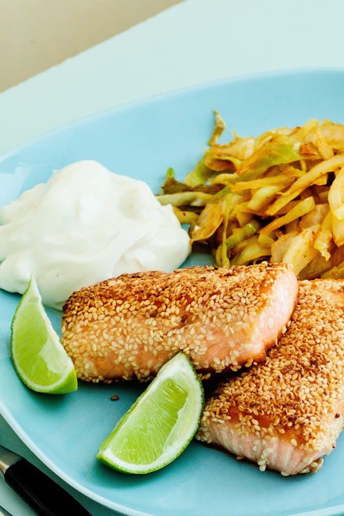 Keto sesame salmon with Thai curry cabbage