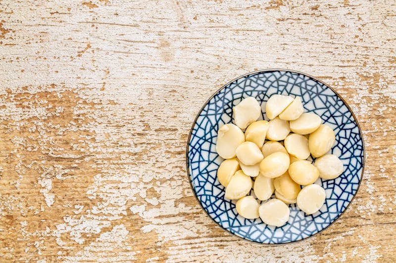 macadamia nuts on ceramic bowl