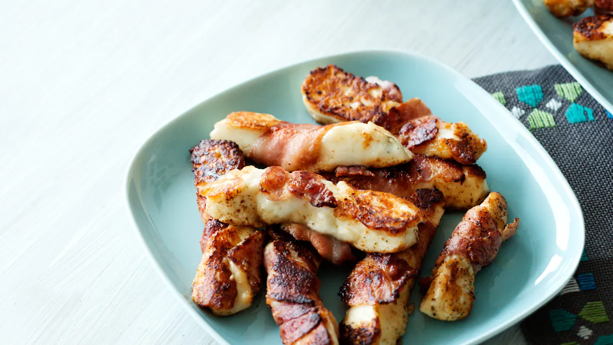Bacon-wrapped halloumi cheese