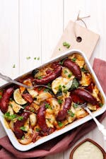 Oven-baked sausage with veggies