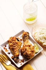 Crunchy keto chicken drumsticks with coleslaw