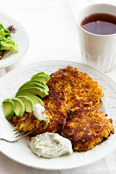 Low-carb rutabaga fritters with avocado<br />(Lunch)