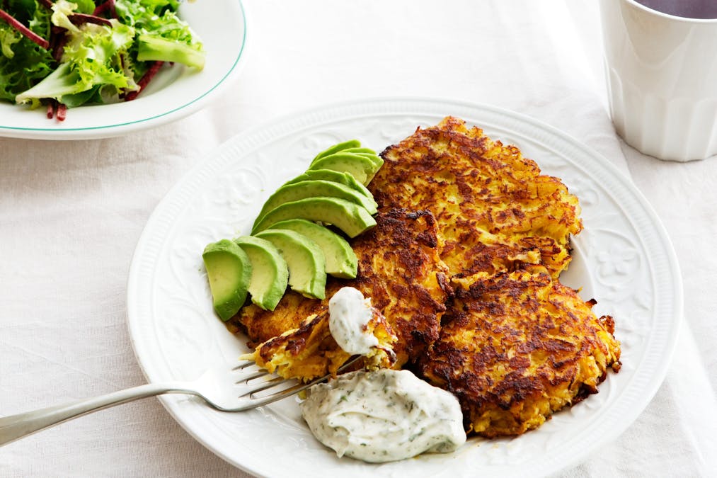 Low carb rutabaga fritters with avocado