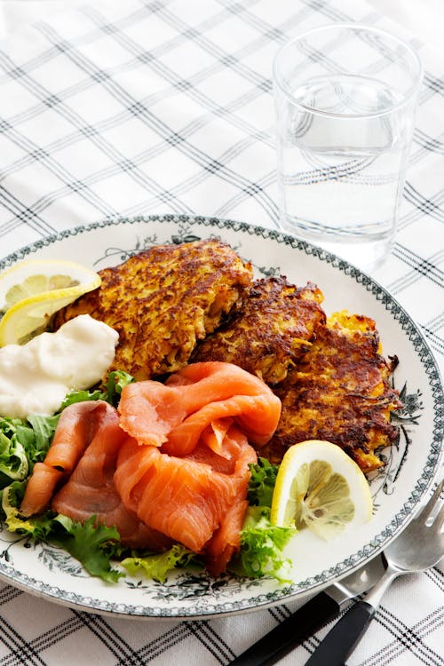 Rutabaga fritters with smoked salmon