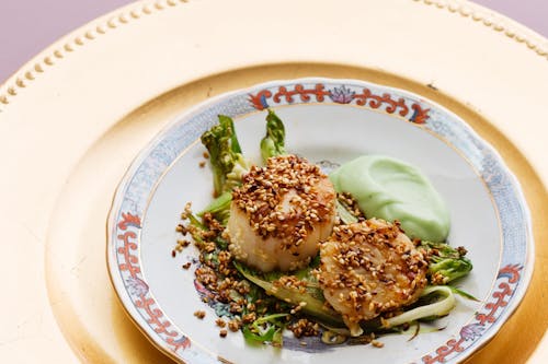 Sesame roasted keto scallops with wasabi mayonnaise