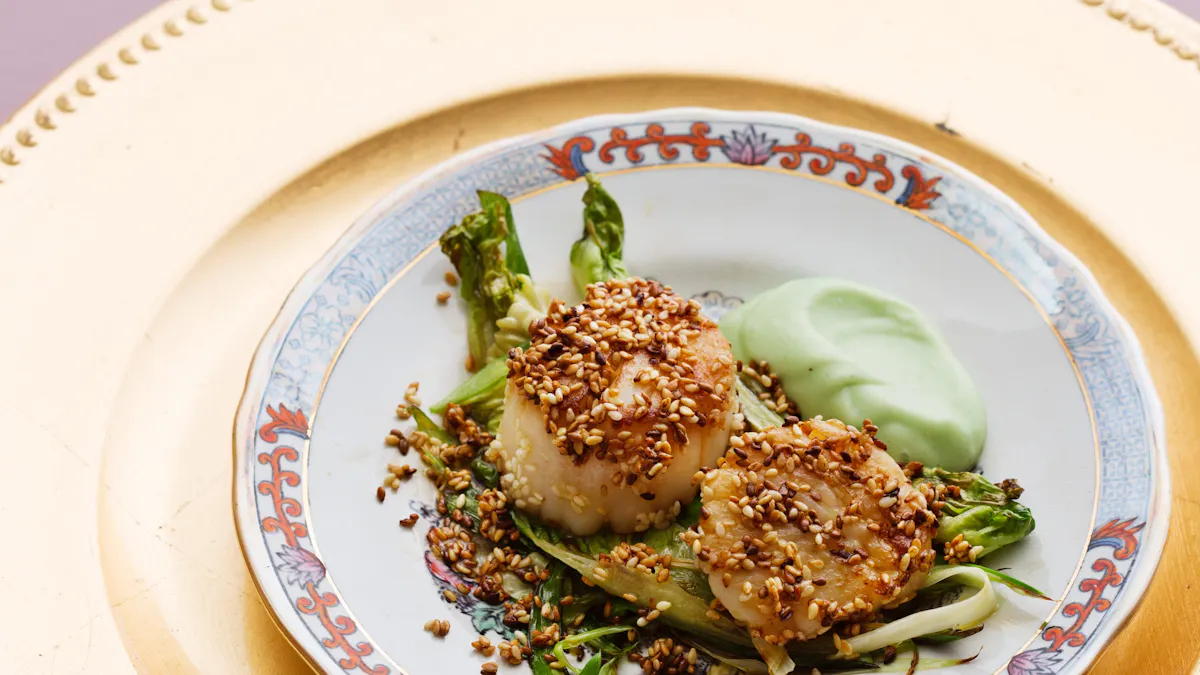 Sesame roasted keto scallops with wasabi mayonnaise