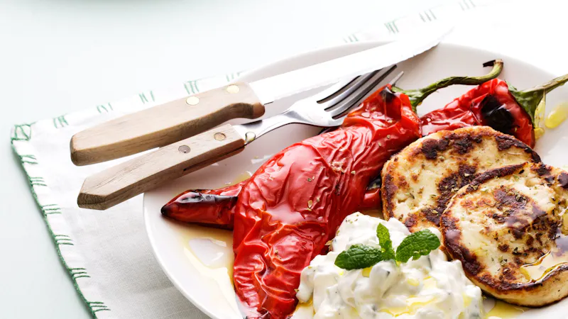 Keto Fried Cheese with Roasted Peppers