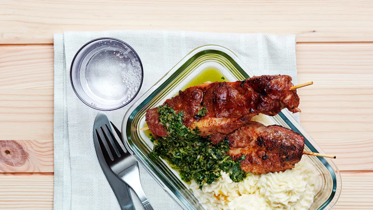 Keto pork skewers with mash and chimichurri