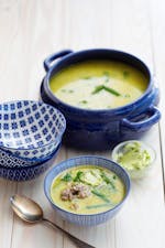 Low-carb turkey soup with cilantro butter