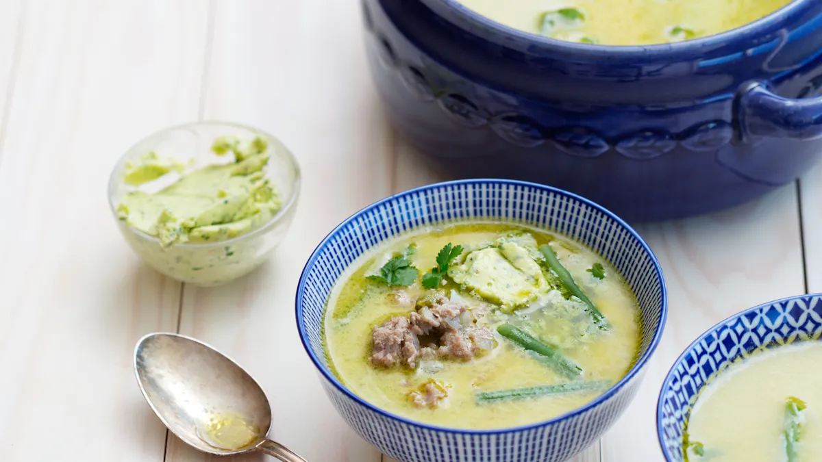 Low carb turkey soup with cilantro butter