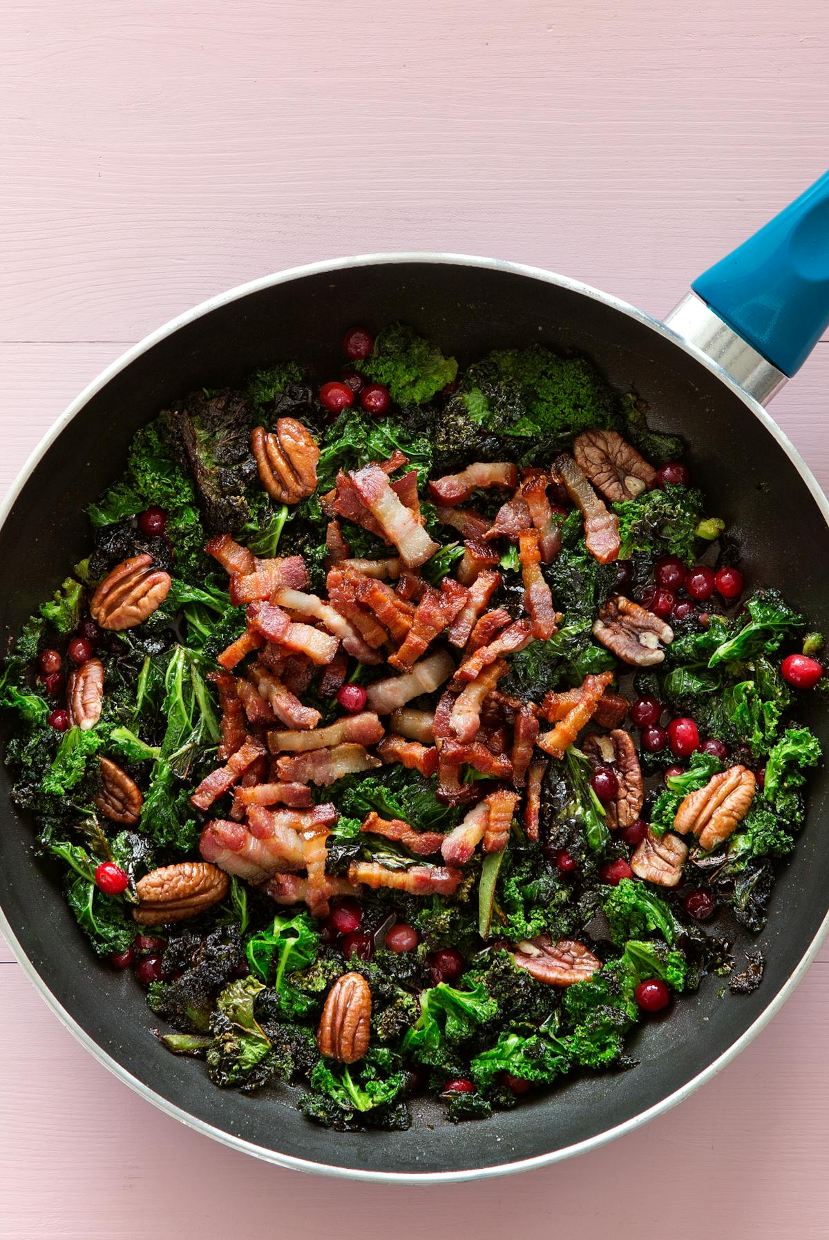 Keto fried kale with pork and cranberries