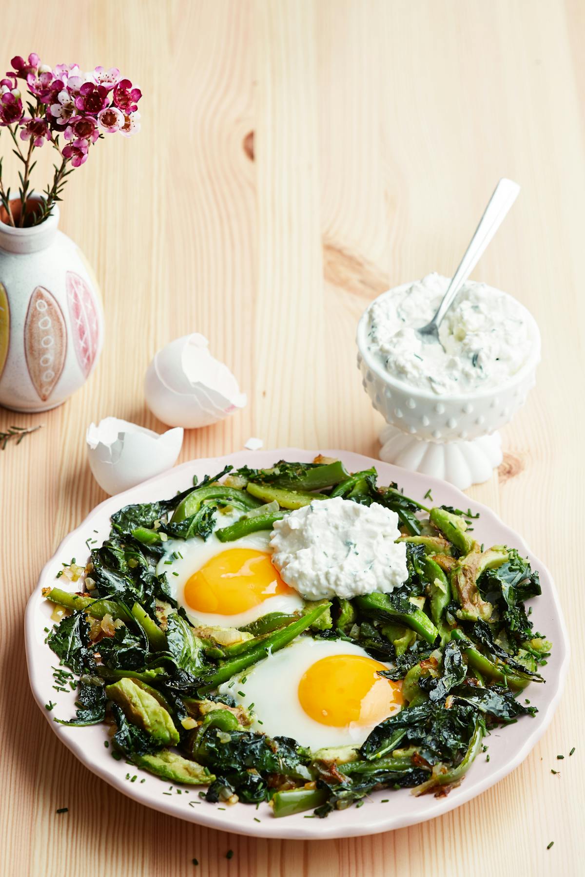 Skillet eggs and greens
