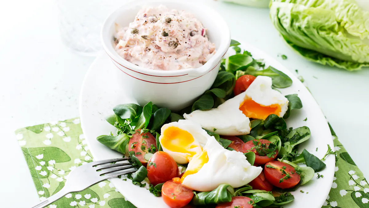 Keto tuna salad with poached eggs