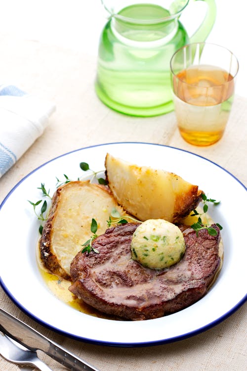 Pork chop with baked celery root
