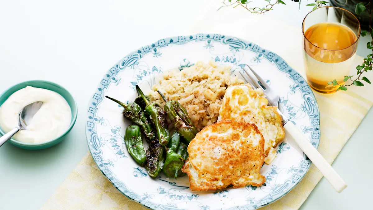 Keto cauliflower hash with eggs and Poblano peppers