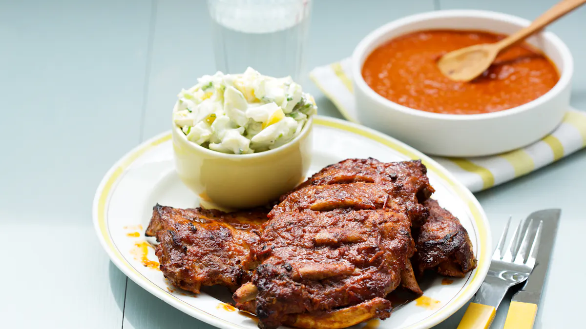 Keto BBQ ribs with creamy squash salad