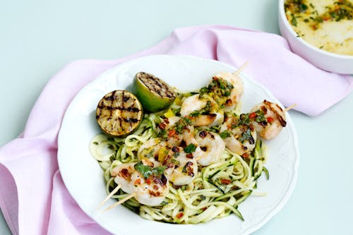 Low carb grilled shrimp with chimichurri zoodles