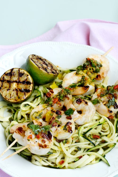 Low-carb grilled shrimp with chimichurri zoodles