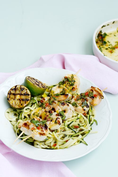 Low carb grilled shrimp with chimichurri zoodles