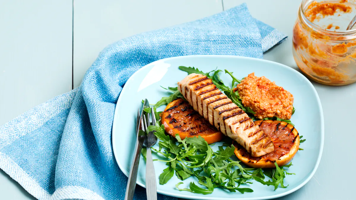 Grilled salmon and grapefruit