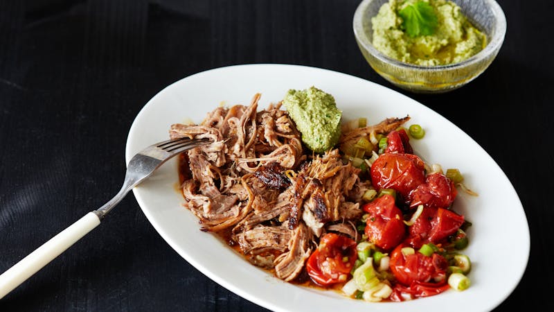 Keto Pulled Pork with Roasted Tomato Salad