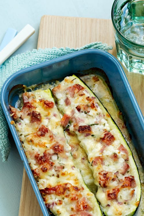 Smoked ham stuffed zucchini boats