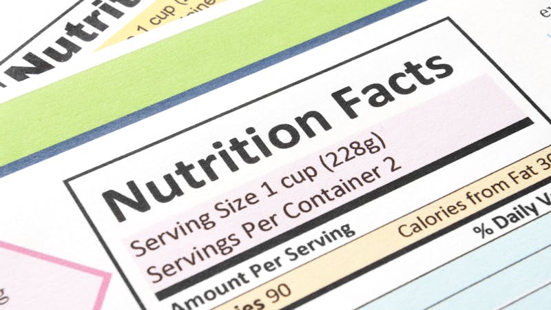 Close-up of the nutrition facts section