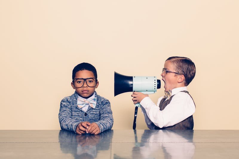 Young Boy Nerd Yells Through Megaphone