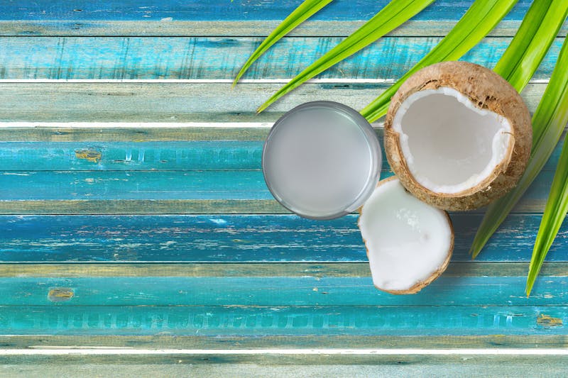 Coconut fresh water on vintage plank