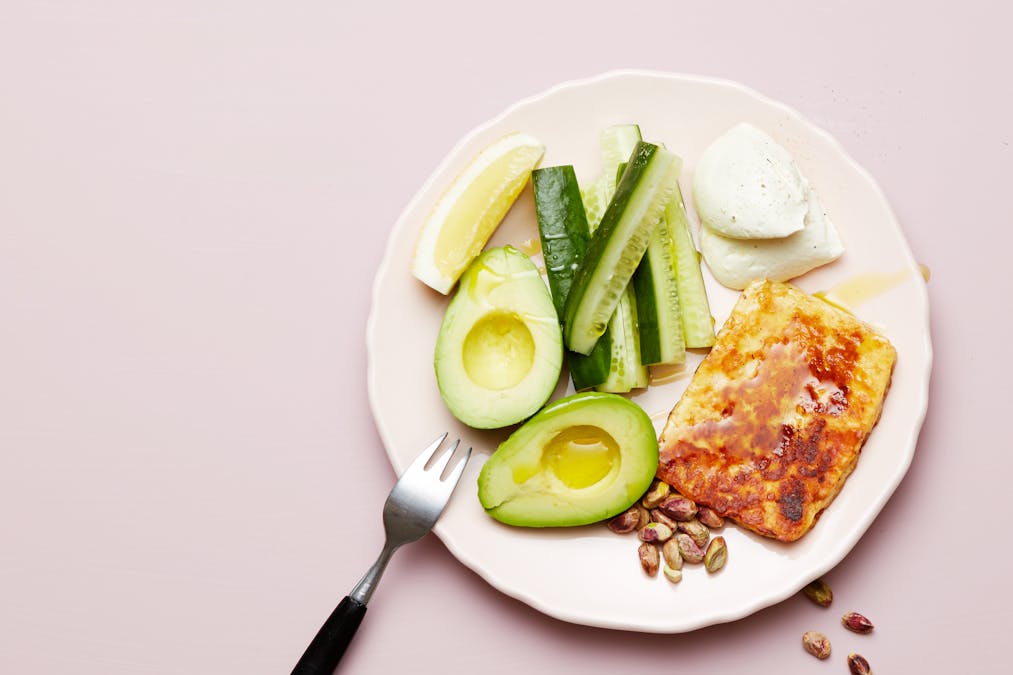 Keto halloumi cheese and avocado plate