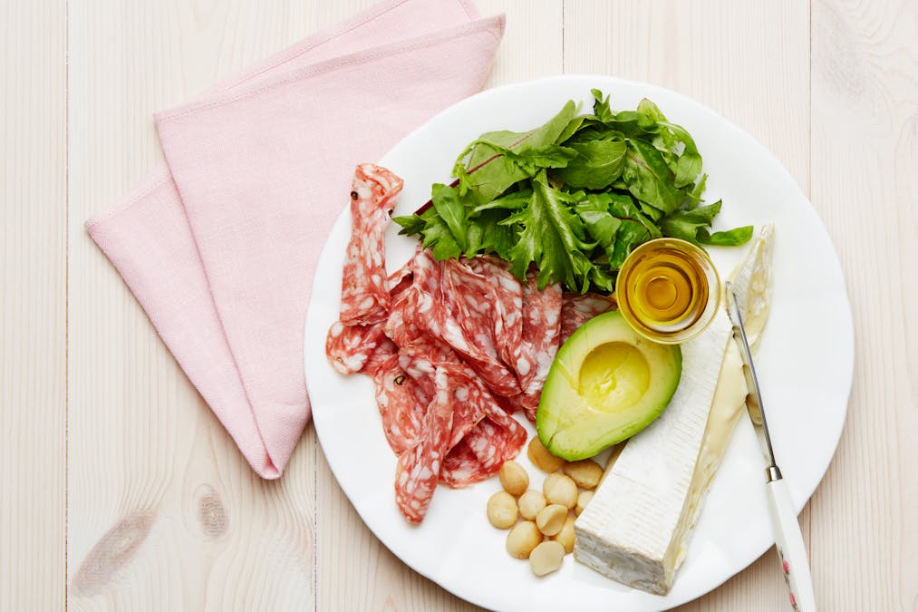 Keto salami and Brie cheese plate