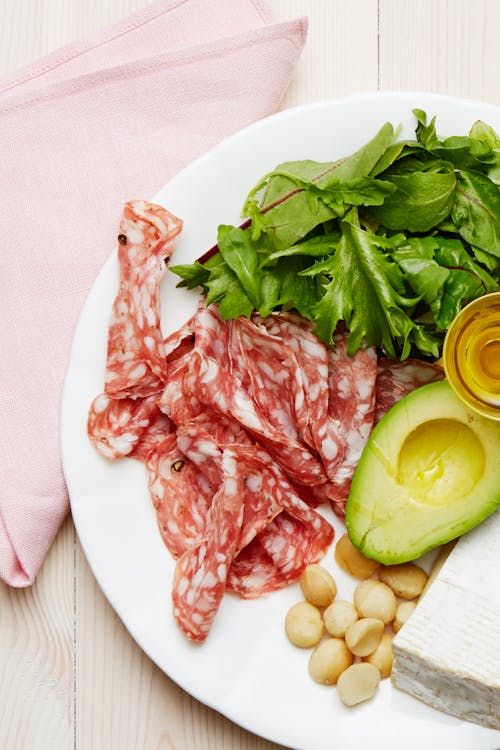 Keto salami and Brie cheese plate