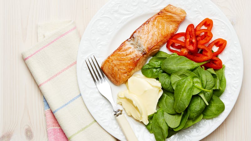 Keto Salmon and Spinach Plate with Bell Pepper