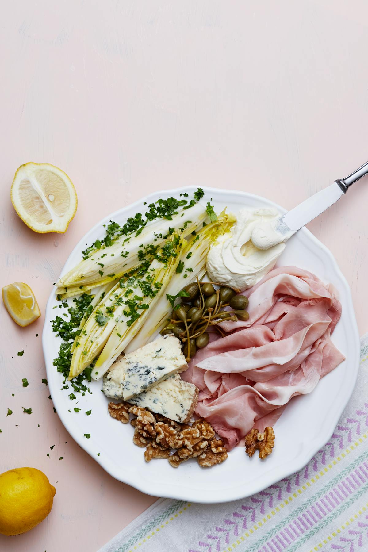 Keto prosciutto cotto and blue cheese plate