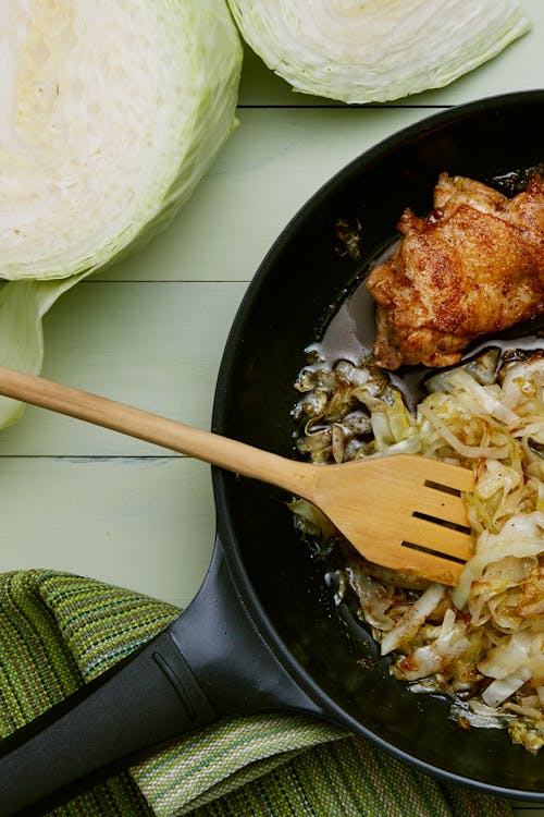 Keto fried chicken with cabbage