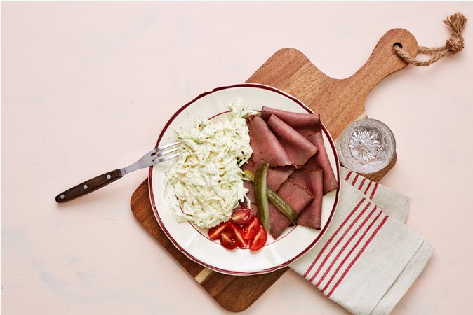 Keto deli roast beef with coleslaw