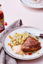 Keto Buffalo chicken with paprika mayo and butter-fried cabbage