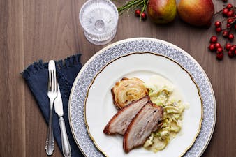 Roasted pork belly with creamed pointed cabbage