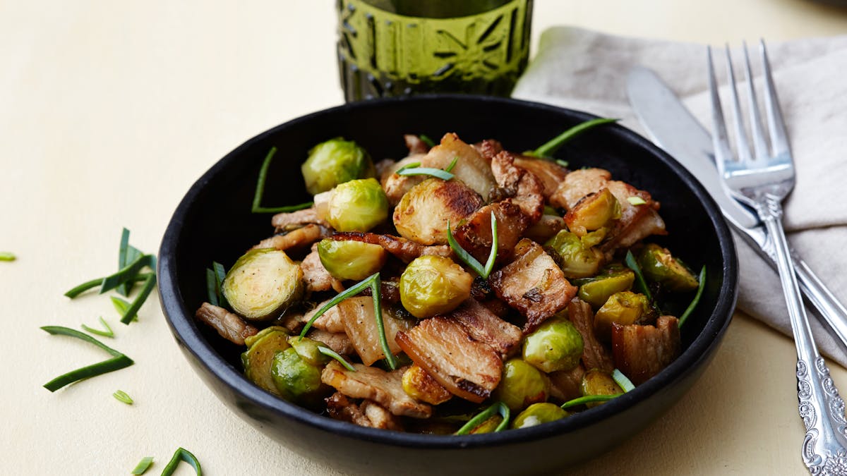 Keto Chinese pork with Brussels sprouts