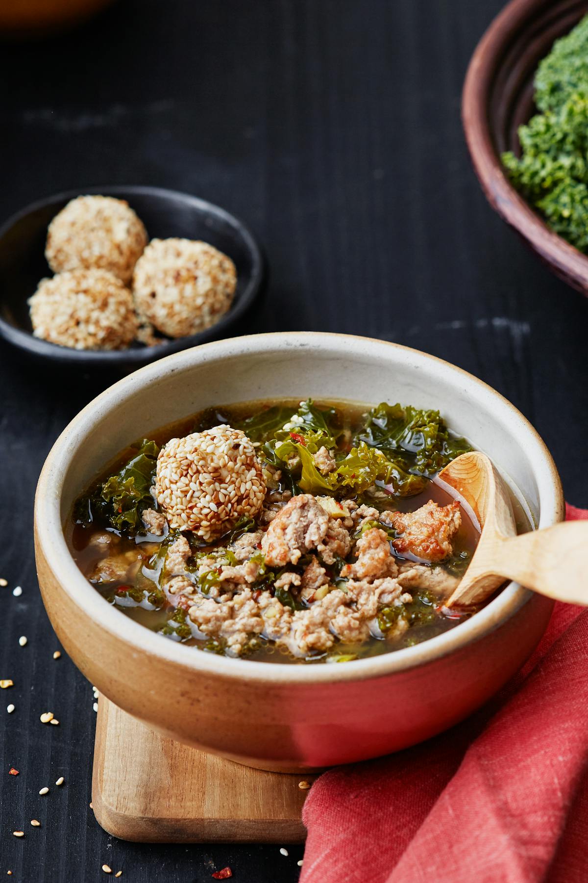 Spicy keto pork and kale soup