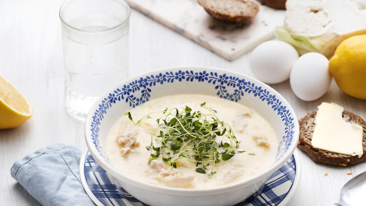 Keto Greek egg and lemon soup with chicken