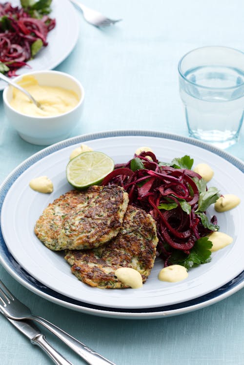 Zucchini fritters with beet salad